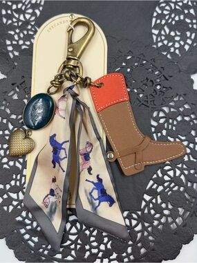 Eyecandy Boot Charm Keychain with Scarf and Heart Accent - Brown & Orange